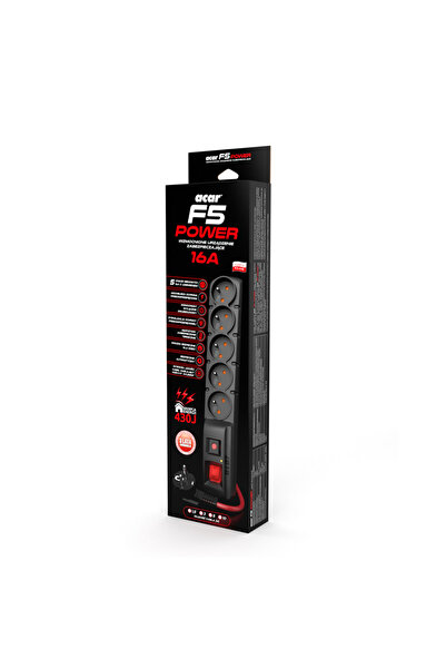Acar Ltd POWER STRIP ACAR F5 POWER 1.5M 5X 230V PL BLACK 16A