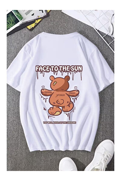Massgai Μπλουζάκι Unisex Face To The Sun Bear με στάμπα, Oversize, 100% βαμβάκι