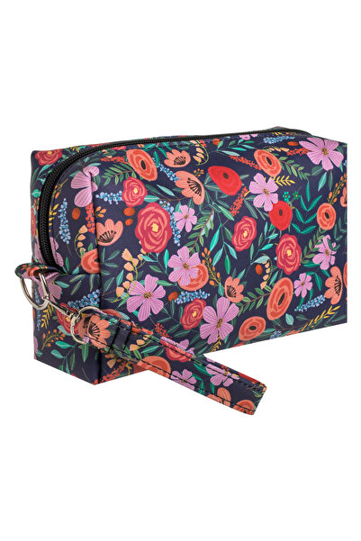 Zumzeria Black Floral Cosmetic Bag with Handle 20x7x14cm