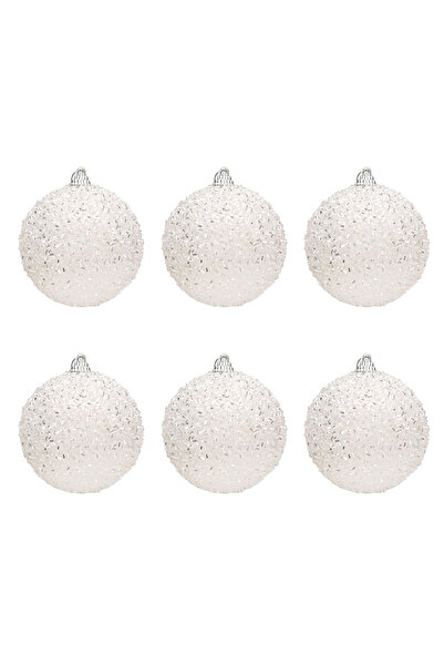 Zumzeria Set de globuri albe de Crăciun cu beteală Ø8cm - 6 bucăți