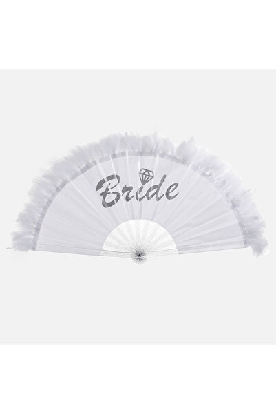 Zumzeria White Fan with Feathers & Bride Message 23cm