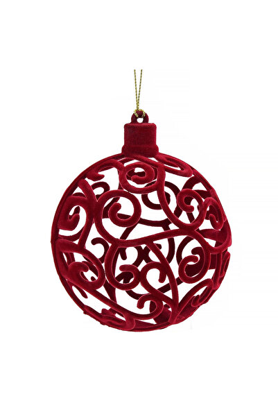 OEM Ornament pentru bradul de Crăciun, glob din catifea bordo cu model, Ø6cm