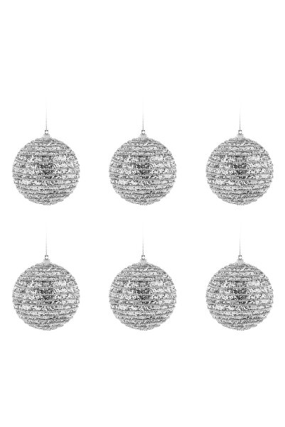 OEM Set Silver Christmas Ornaments with Glitter Ribbon Ø8cm - 6pcs
