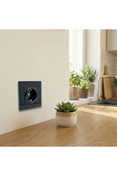SANITEXPERT Single Black Socket SNT1461B, Tempered Glass Frame, 16A, 250V, IP...
