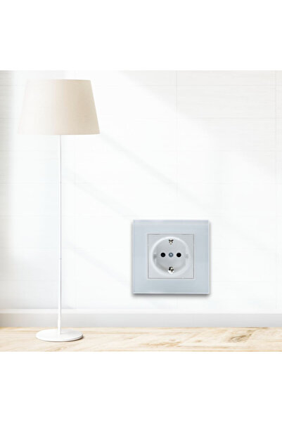 SANITEXPERT Single White Socket SPN1461, Tempered Glass Frame, 16A, 250V, IP2...