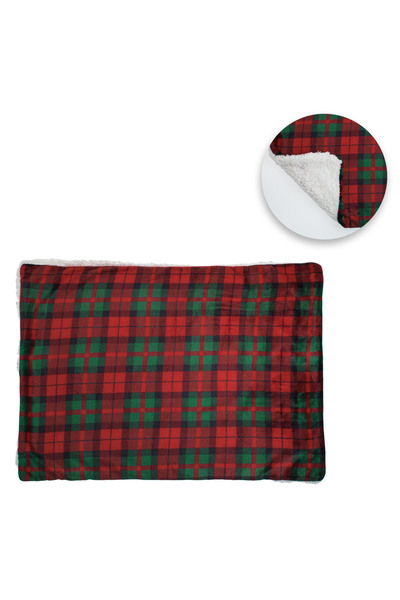 Zumzeria Christmas Decorative Pillow Cover Plush Sherpa Red Green Checkered 7...
