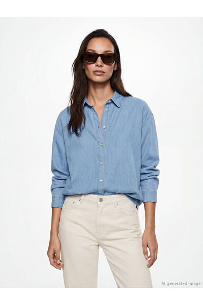 LC Waikiki Rmz Gi̇yi̇m Farkiyla Shirt Roba Collar Loose Fit Women's Jean Tunic