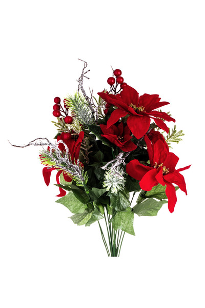 Zumzeria Christmas Decorative Bouquet with Red Flowers and Brown Green Branch...