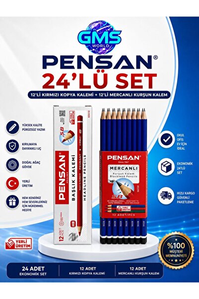 Pensan Set of 12 Red Copy Pens and 12 Coral Pencils