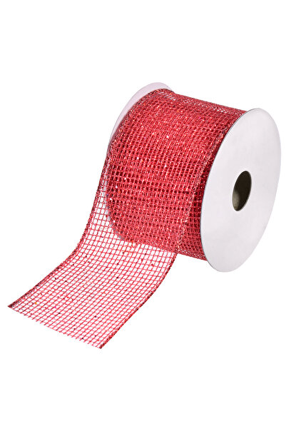 Zumzeria Panglică decorativă de Crăciun roșie, tip plasă, 5m x 63mm