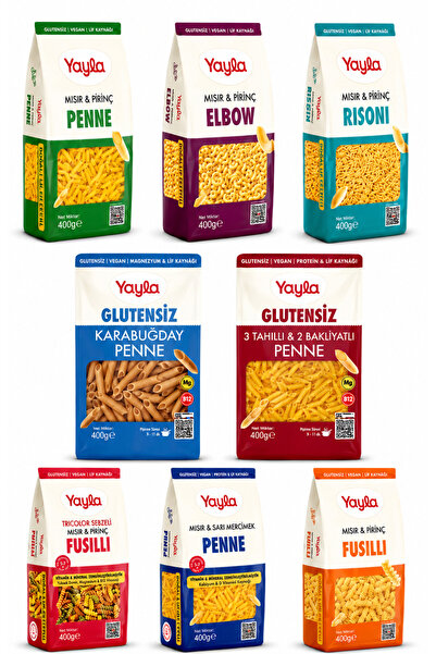 Yayla 🔥 Glutensiz Karışık Makarna Seti 8’li 400 gr | Penne Elbow Risoni Fusi...