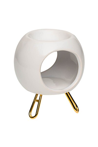 Zumzeria Suport ceramic alb pentru ulei de parfum cu picioare aurii Ø8.5x11cm