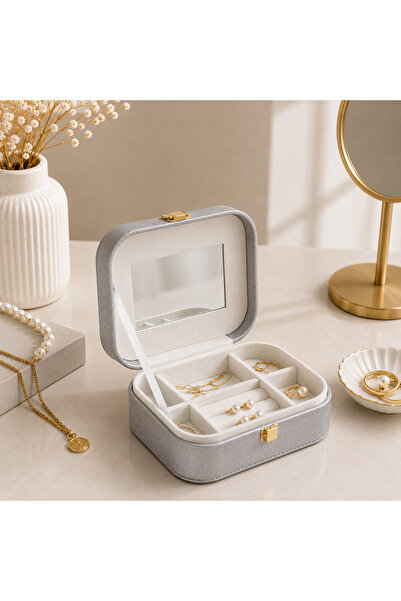 hediyeconcepti Travel Jewelry Box Organizer with Mirror – Pink Color Luxury J...