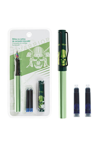 Zumzeria Set stilou Green Skull și 2 rezerve de cerneală