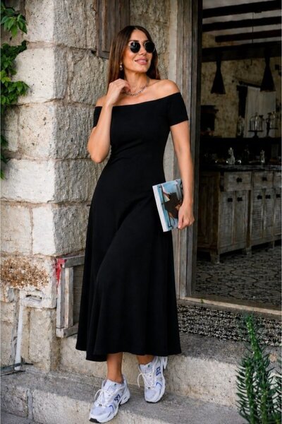 Modayakamoz Women's Open Shoulders Elastic Long Viscose Dress