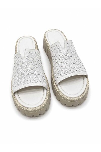 AYAKKABİSEPETİ Genuine Leather High-Sole Women's Slippers