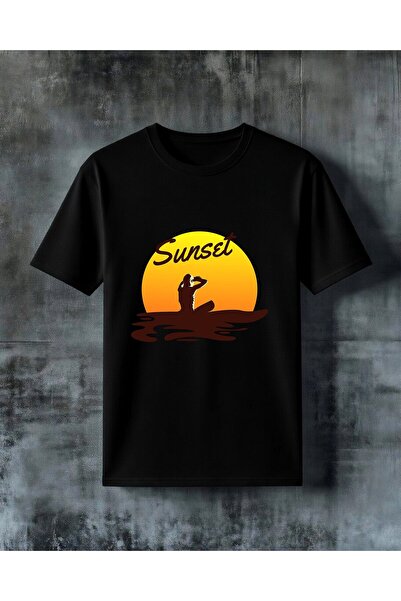 COMVİCHO تي شيرت مطبوع عليه sunset surfer مقاس كبير