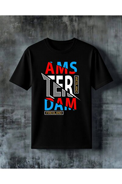COMVİCHO تي شيرت ams dam friesland كبير الحجم مطبوع عليه نصوص