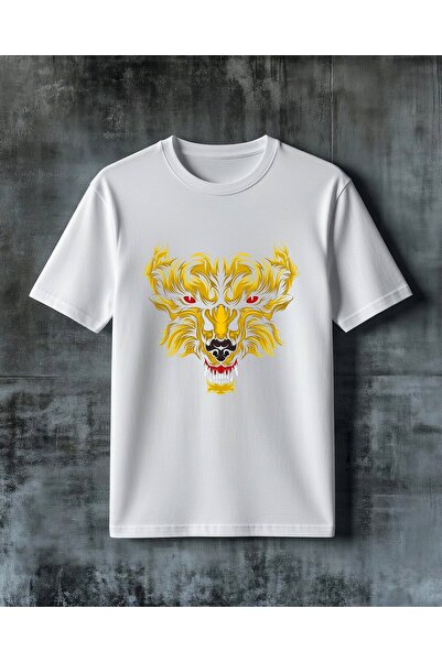 COMVİCHO Golden Lion Red Eye Printed Oversize T-Shirt