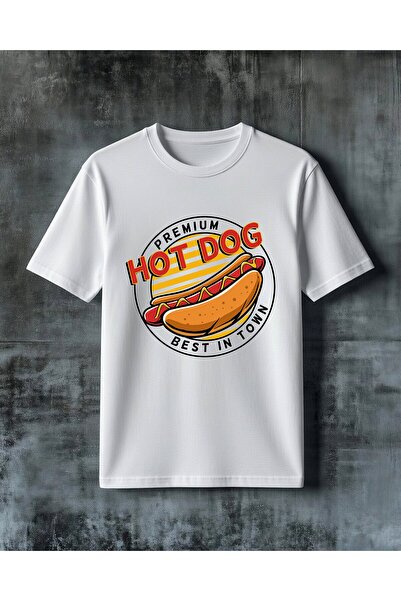 COMVİCHO تي شيرت فاخر مطبوع عليه premium hotdog best town مقاس كبير