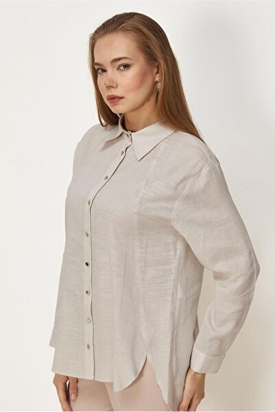 Alvina Shirt Collar Linen Tunic 46581