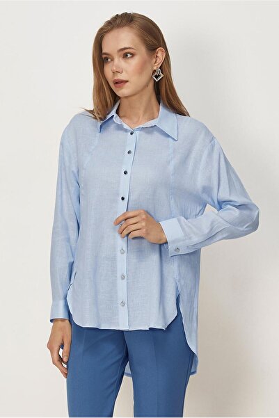 Alvina Shirt Collar Linen Tunic 46581