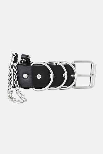 Sinsay Women Leather Belt With Chain, Black