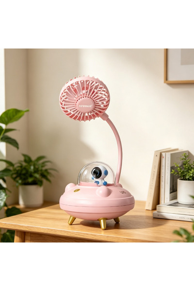 AFS Ventilator de Masă Reîncărcabil cu Design Astronaut Roz, 28 cm, Flexibil