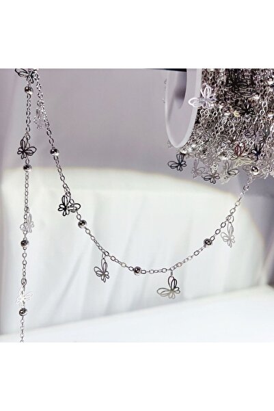 choice2 1meter Butterfly-SteelColor 1m Butterfly Pendant Bead Fine Chain Clov...