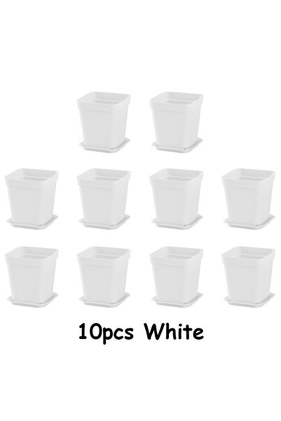 Choice 10pcs 10pcs 7cm White Plastic Square Plant Pots with Drainage Trays - ...