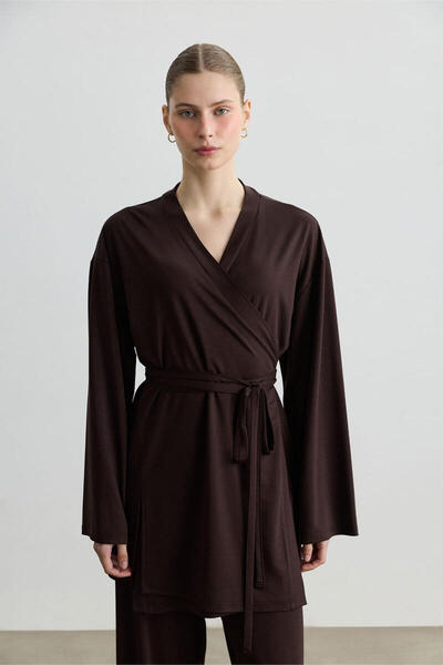 BE BLUE Aci Brown Ripped Kimono