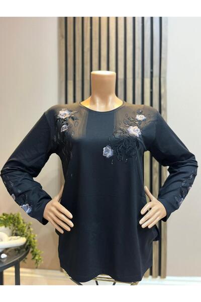 AKMAVİ Women's Middle Age and Above Round Viscose Elegant Floral Pattern Moth...