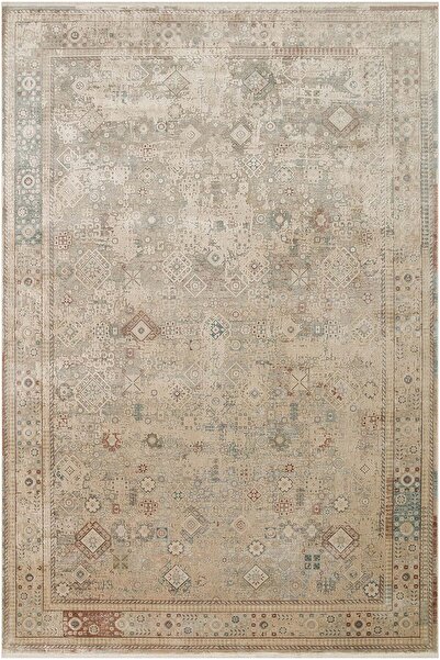 Cool Halı Hisar Koyu Bej Bohem Halı Etnik Soft Desenli Parlak Lüks Vintage Ra...