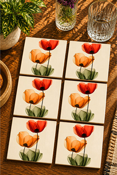 JHAAR Colorful Abstract Roses Modern Set of 6 Coasters - Uv Printing Mdf - 10...