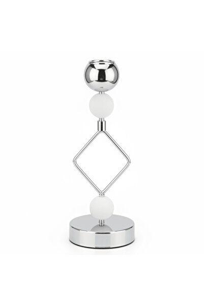 AKDC Modern Silver & White Metal Candle Holder for Elegant Home Styling – 21 cm