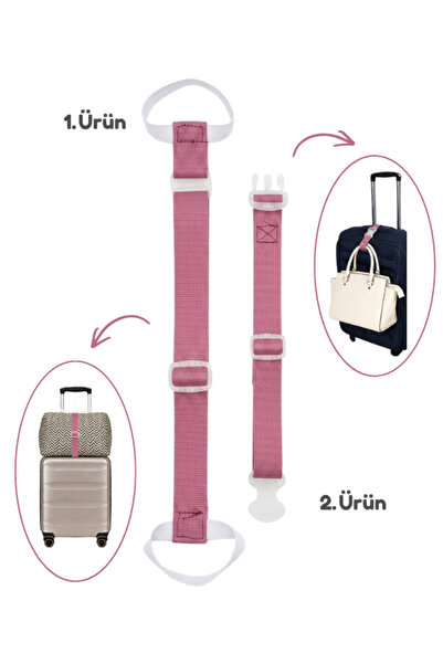 Temel Suitcase Top Bag Fixing Belt and Bag Hanging Strap Set Dusty Rose Color