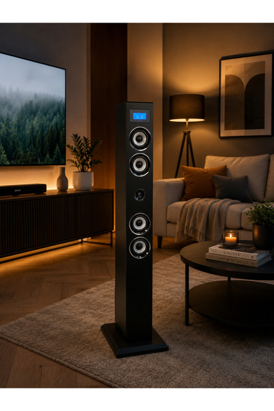 som Tower Speaker Ohm-1608 Bluetooth Dikey Hoparlör Siyah