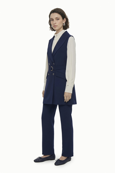 Zühre Double-Breasted Collar Belt Detailed Navy Blue Suit 1669
