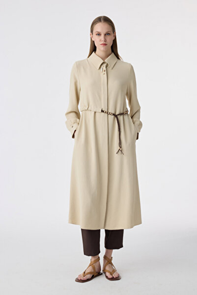 Zühre Collared Belted Button Detailed Beige Giy Çık 0353
