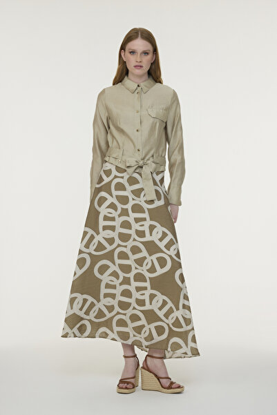 Zühre Shirt Collar Belted Patterned Transitional Mink Suit 1954