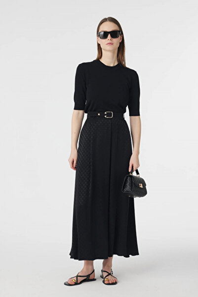 Zühre Textured Patterned Long Black Skirt 0223