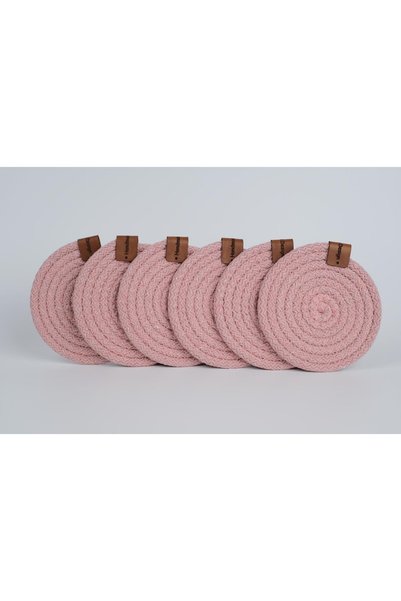 Fabrix Home Set of 6 Handmade Cotton Coasters Pink Bohemian Coffee Corner Decor