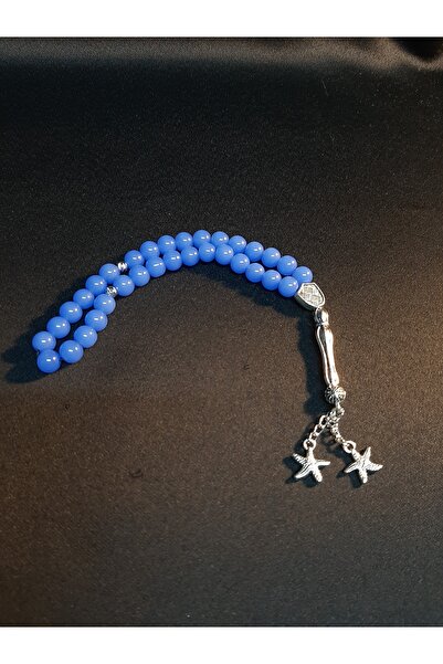 MRYart Sky Blue Glass Beads, Star Detailed 33-Piece Prayer Beads