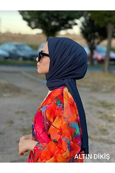 ALTIN DİKİŞ Soft Textured Combed Cotton Shawl Headscarf -Dark Blue-