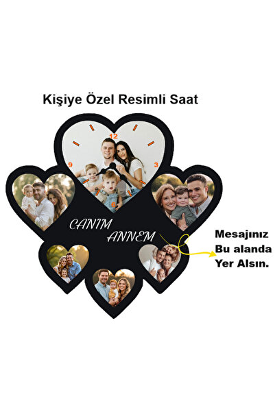 karalar ahşap Kişiye Özel Resimli Duvar Saati-Modern Tasarım 40x40