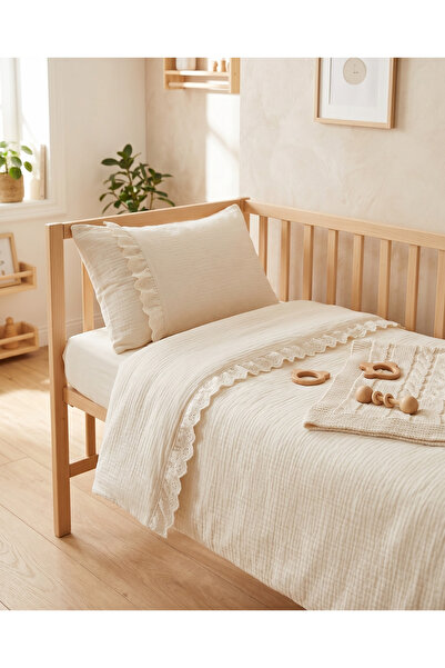 Pufuduk Baby Scalloped Muslin Single Duvet Cover Set 100X150 cm Baby Kids Bed...