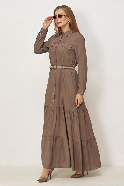 Alvina KEMERLİ VİSKON KETEN ELBİSE 46588