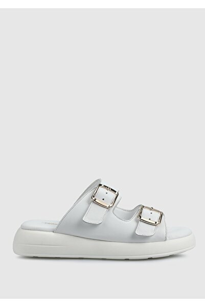 Provoq White Leather Women's Slippers
