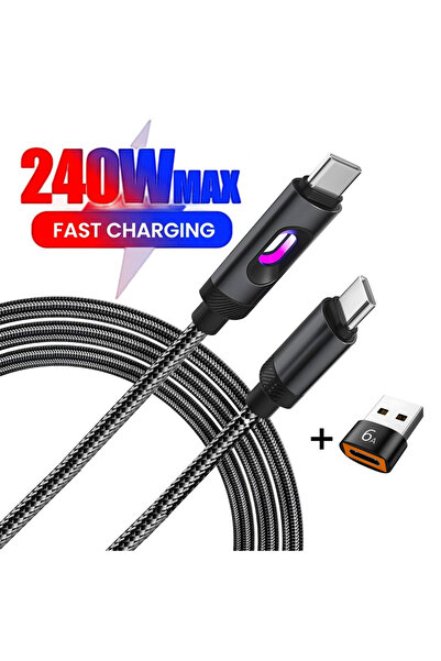 Choice كابل USB-C إلى USB-C أسود مع إضاءة LED وخاصية OTG، كابل شحن سريع 240 و...
