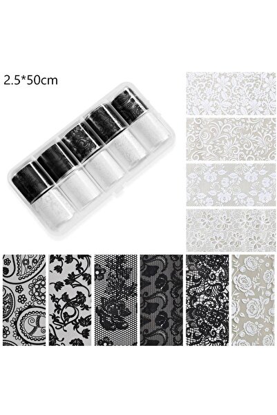 choice2 A 10Rolls 50cm White Black Lace Nail Art Transfer Foils Korean Weddin...